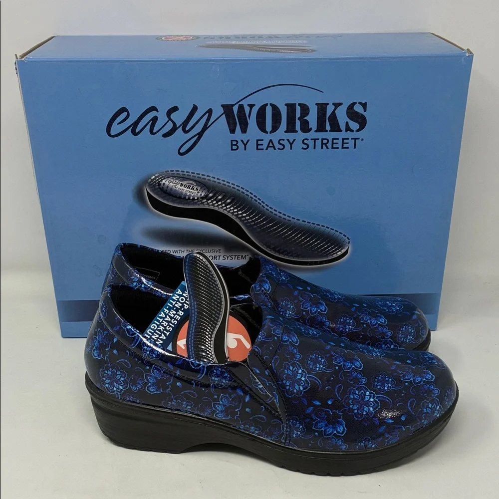 Easy Works by Easy Street Women’s Blue Patent Comfort Work Shoes - 6.5 - Picture 1 of 6